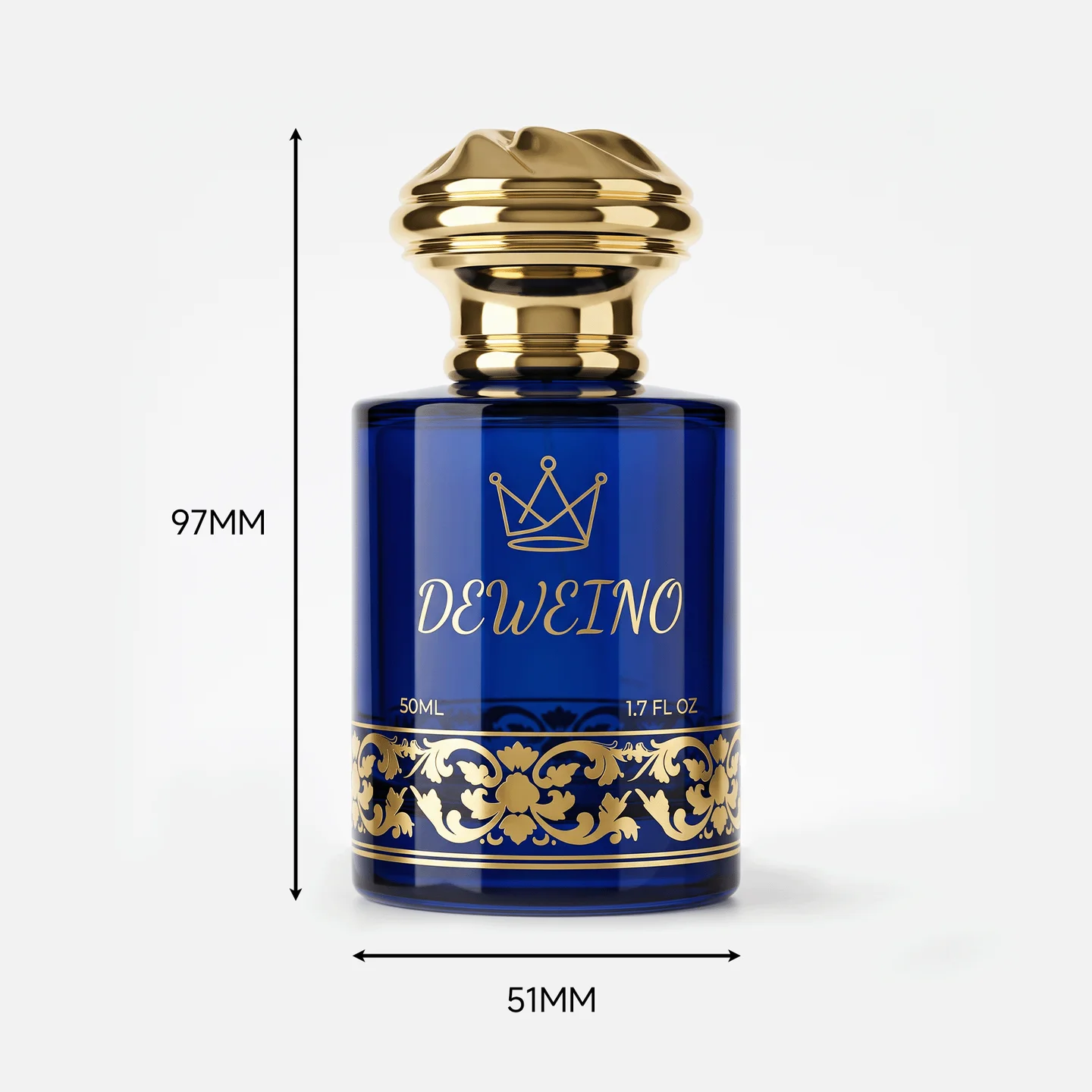 50 / 100 ml 蓝色圆形玻璃香水瓶配装饰瓶盖