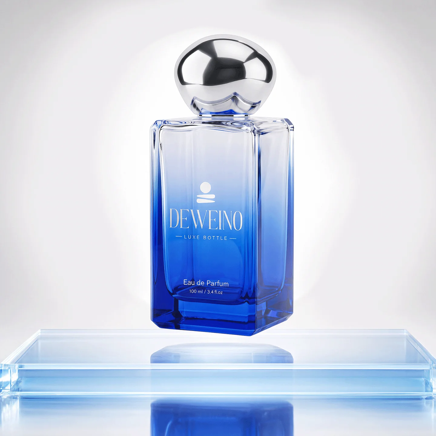 30 / 50 / 100 ml Blue square glass perfume bottle with spherical cap