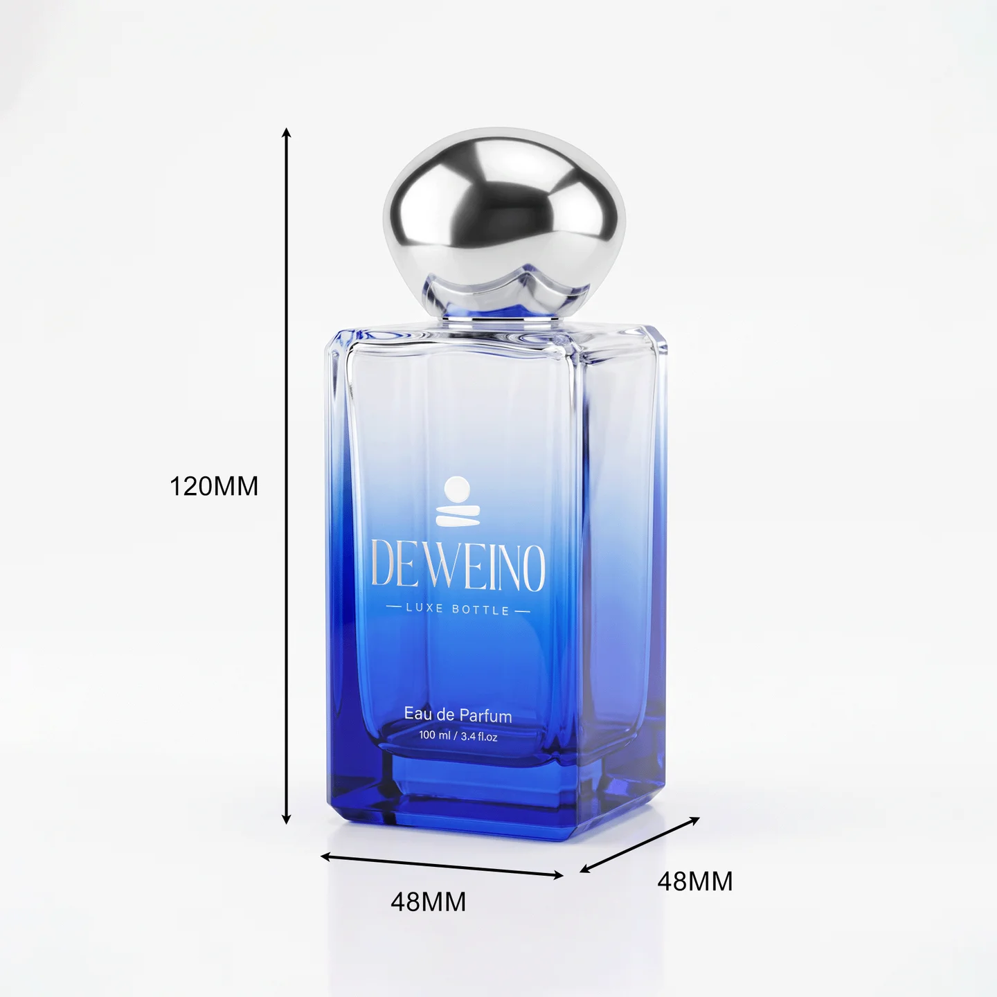 100 ml Gradient blue square glass perfume bottle with polished round cap