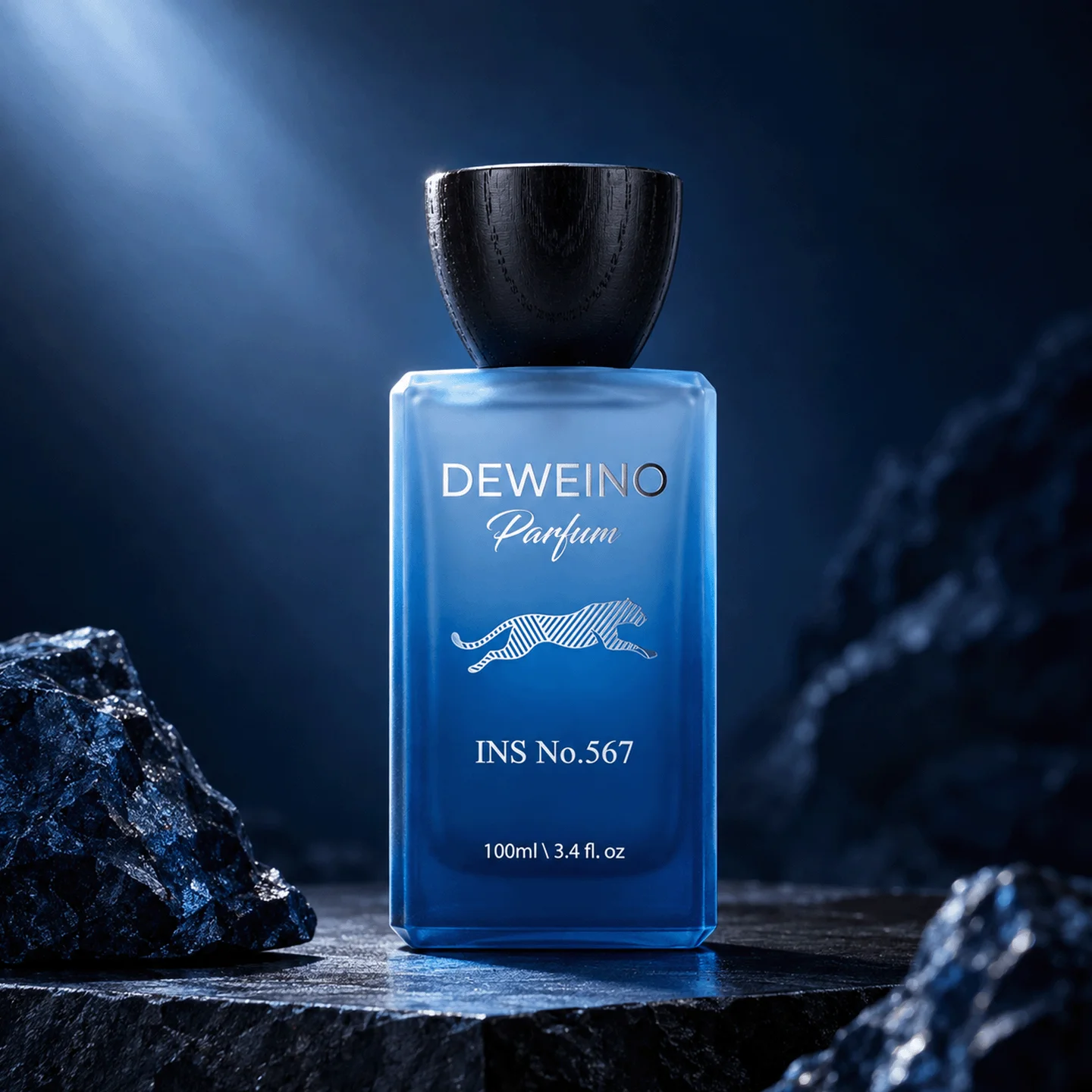50 / 100 ml Blue square glass perfume bottle with wood-look cap