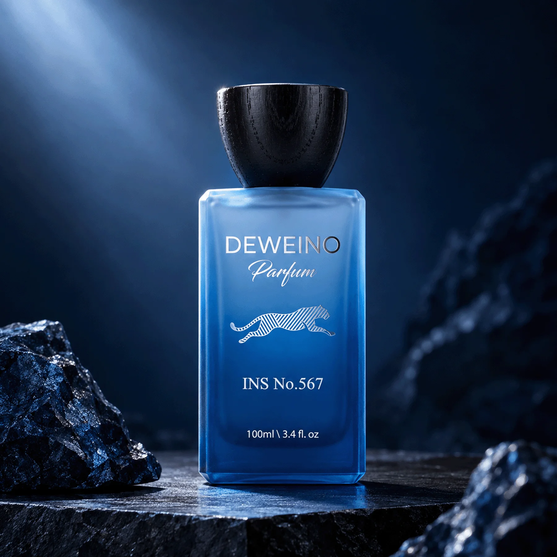 50 / 100 ml Blue square glass perfume bottle with shaped cap