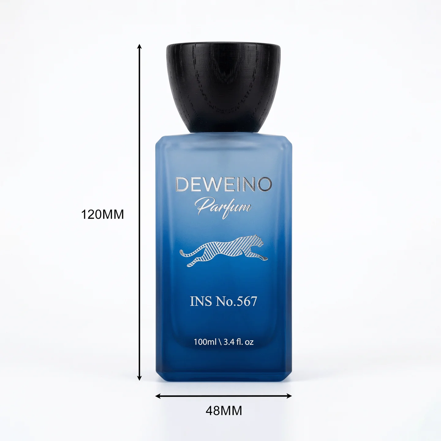 50 / 100 ml Blue square glass perfume bottle with wood-look cap