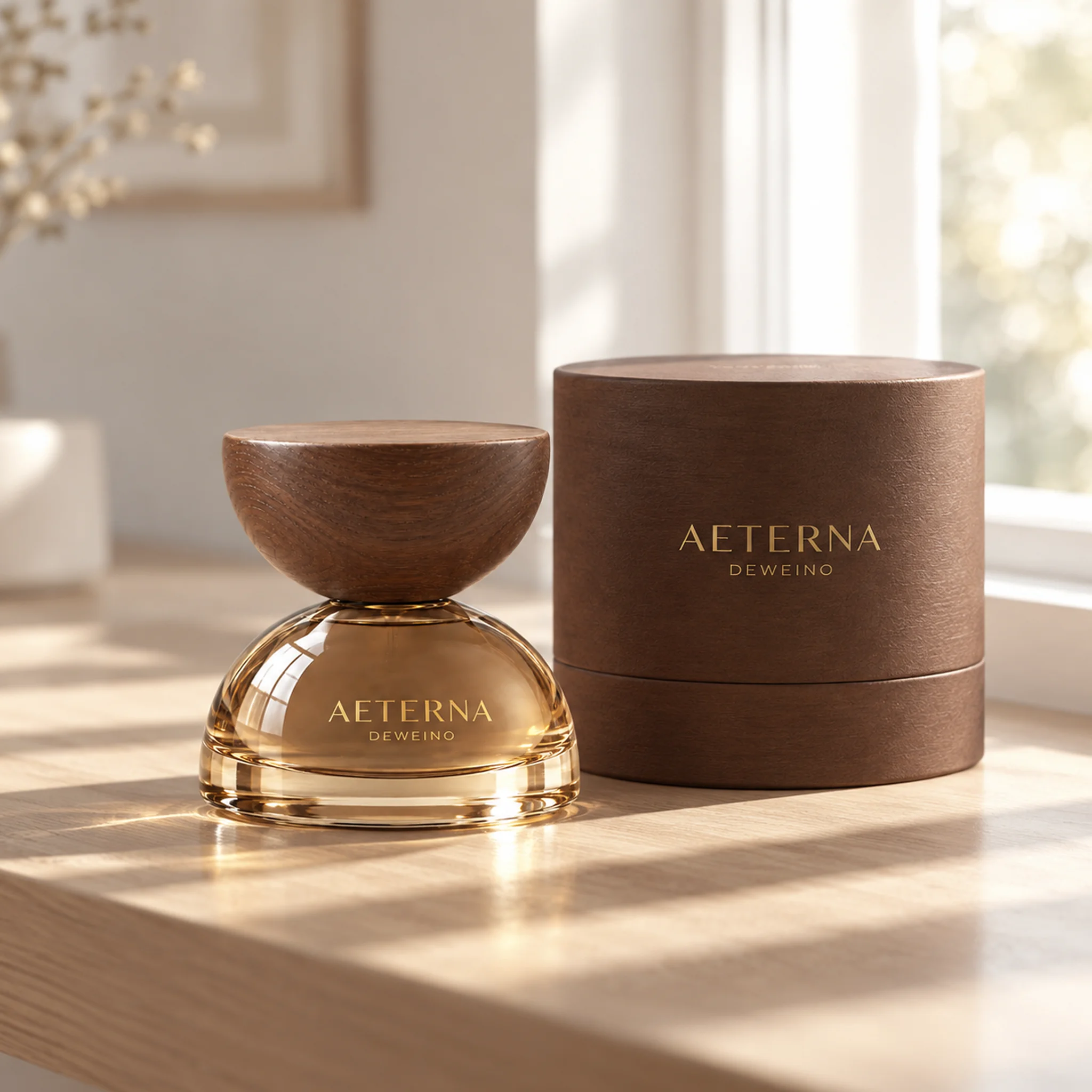 30 / 50 ml Brown round glass perfume bottle with bowl-shaped cap
