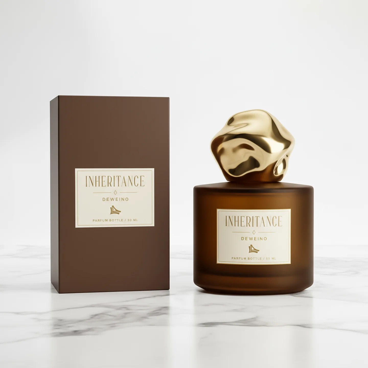 50 / 100 ml Brown round glass perfume bottle with sculpted cap