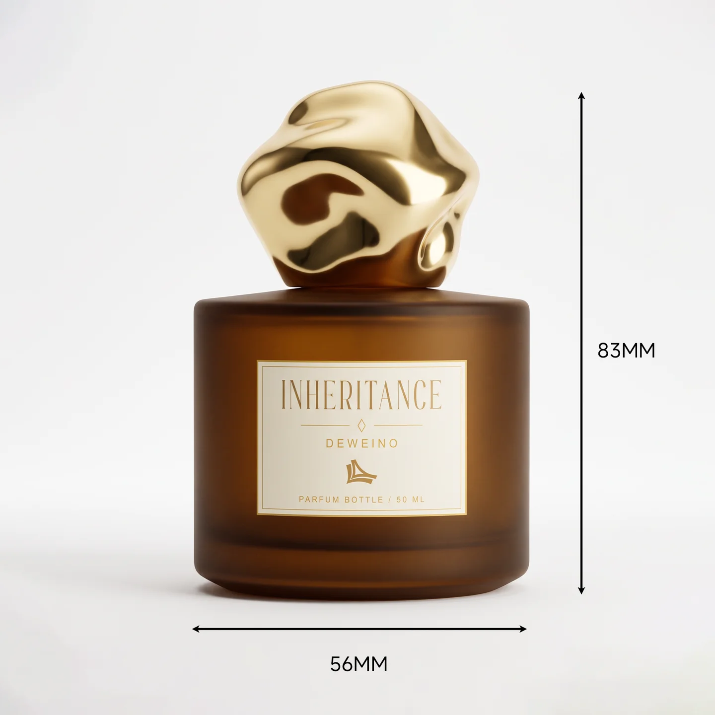 50 / 100 ml Brown round glass perfume bottle with sculpted cap