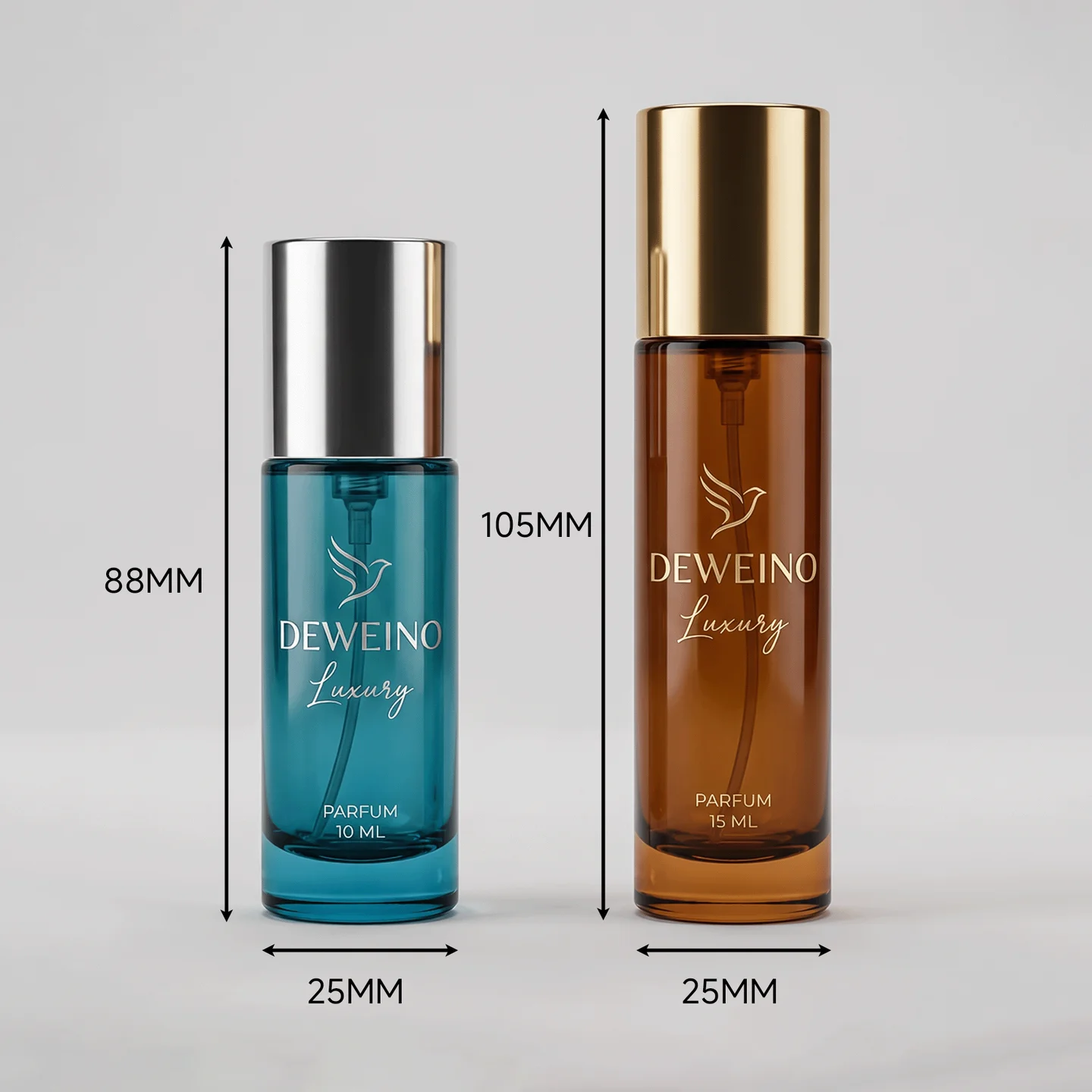 10 / 15 ml Brown round glass perfume spray bottle with cylindrical cap
