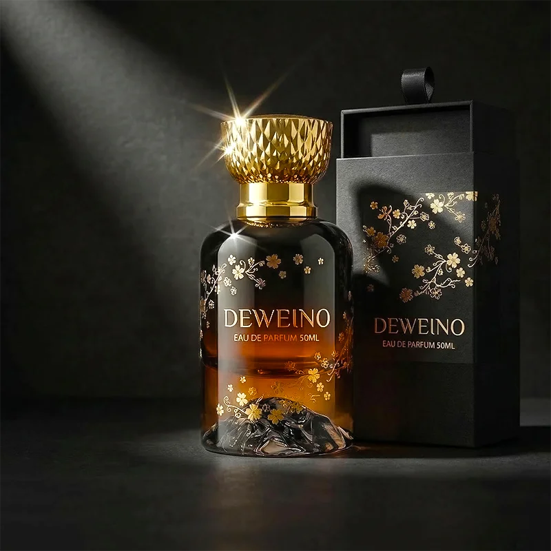 50 ml Brown round glass perfume spray bottle with gold-tone cap