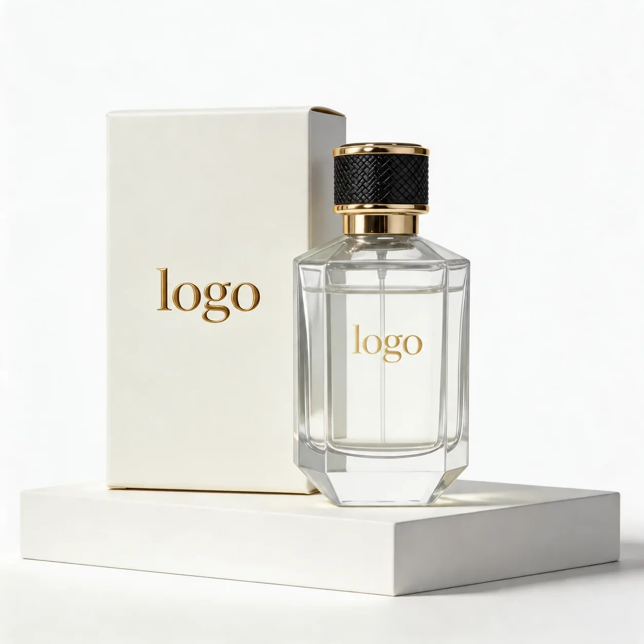 30 / 50 / 100 ml Beveled perfume bottle with textured black cap