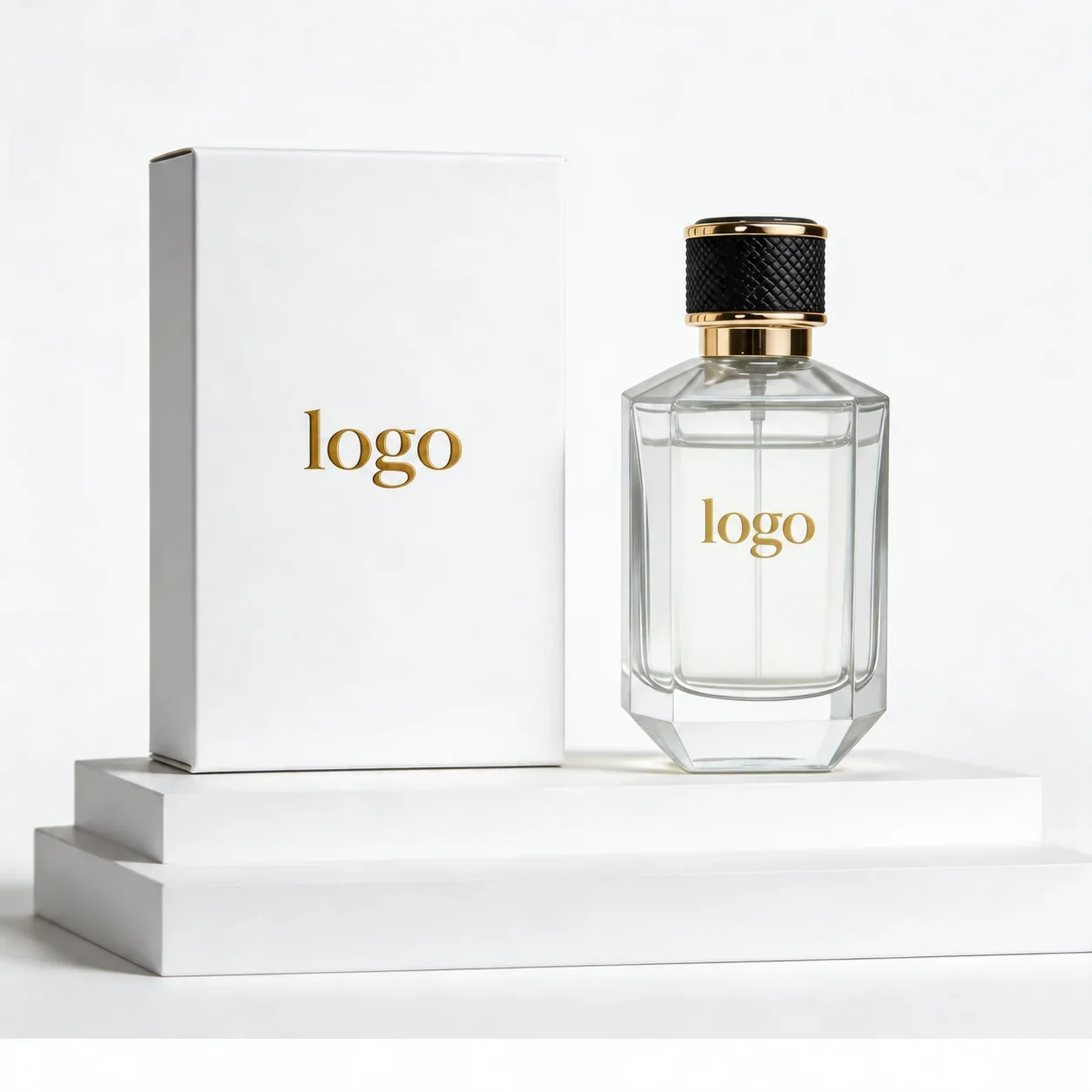 30 / 50 / 100 ml Beveled perfume bottle with textured black cap