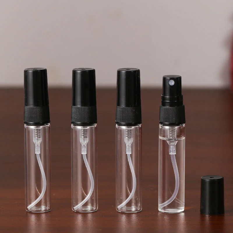 3 / 5 / 10 ml Clear glass sample perfume spray bottle with black cap