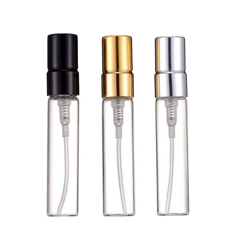 3 / 5 / 10 ml Clear glass sample perfume spray bottle with black cap