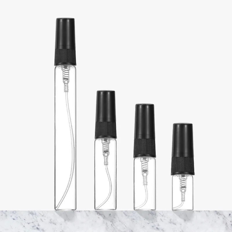 3 / 5 / 10 ml Clear glass sample perfume spray bottle with black cap