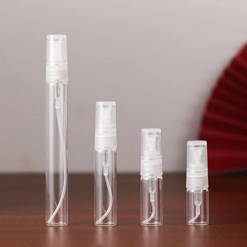 3 / 5 / 10 ml Clear glass sample perfume spray bottle with black cap
