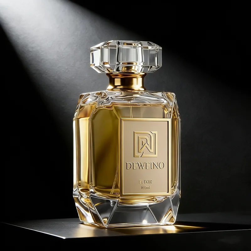 100 ml Flacon de parfum polygonal en verre transparent avec option étiquette métallique
