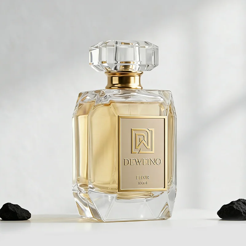 100 ml Flacon de parfum polygonal en verre transparent avec option étiquette métallique