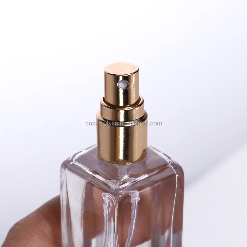 4 / 5 / 10 / 15 / 20 / 30 ml Slim rectangular perfume spray bottle with gold-look cap