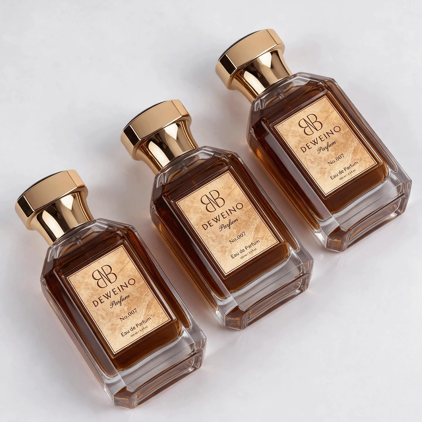 30 / 50 / 100 ml Clear square glass perfume bottle with gold-tone cap