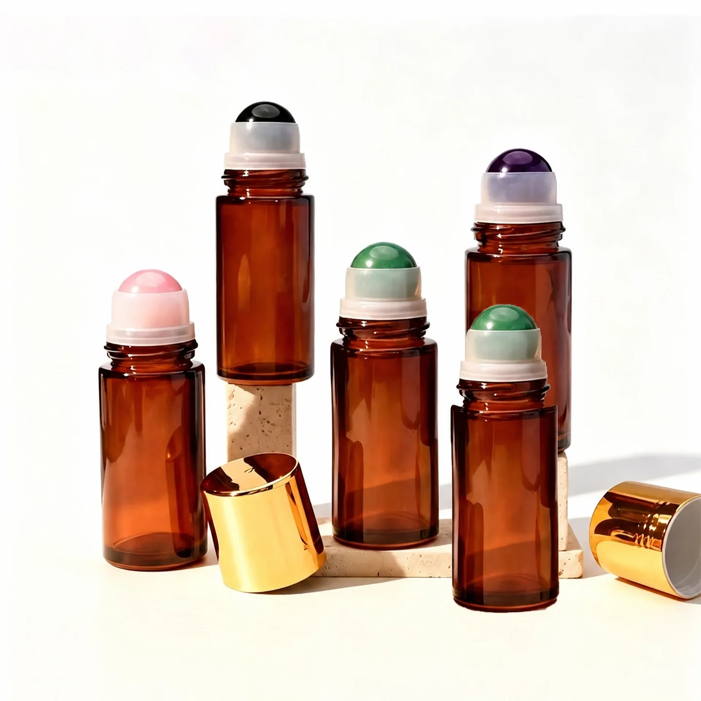 50 ml Amber-look rollerball bottle with colored ball