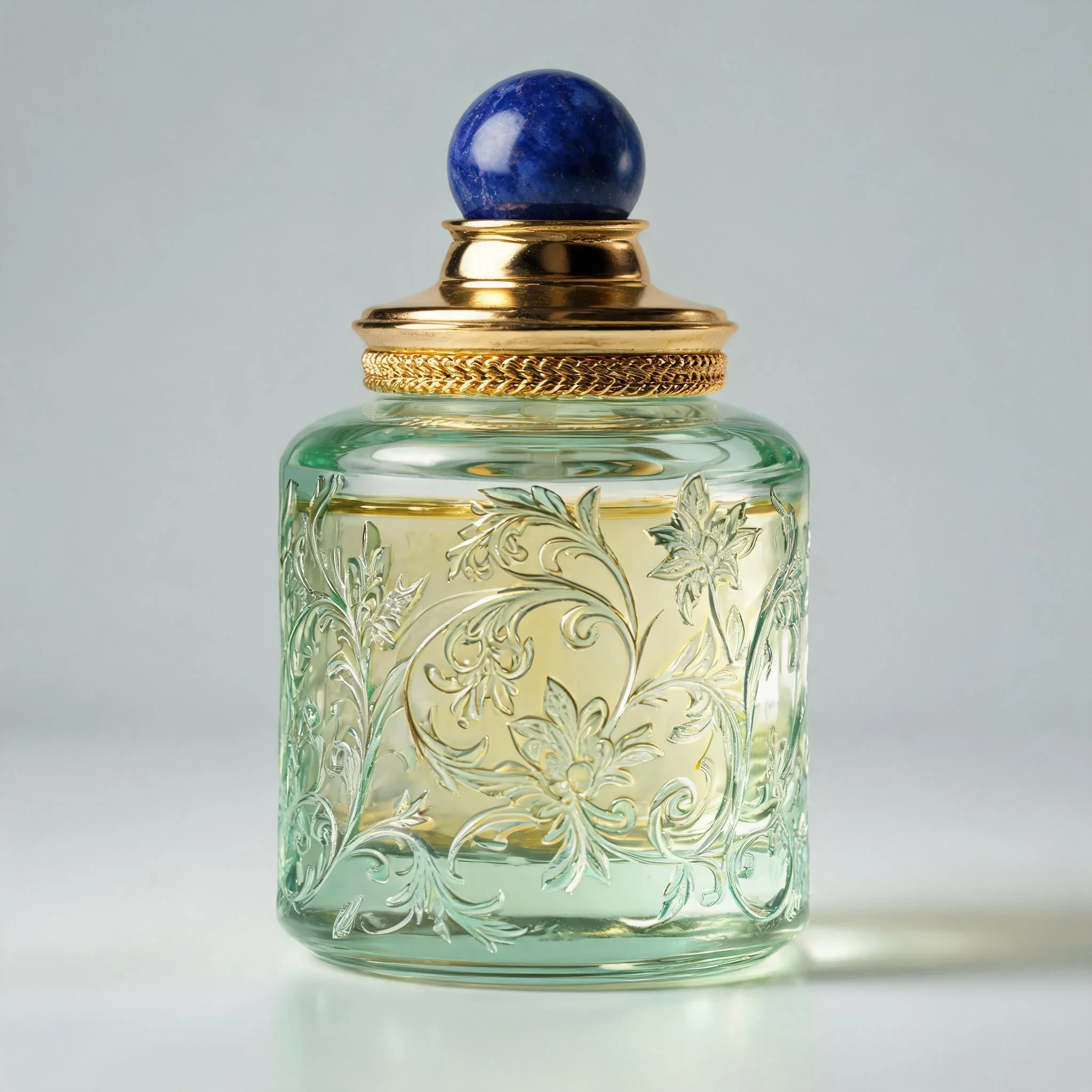 50 / 100 ml Floral-relief perfume bottle with ornate ball cap