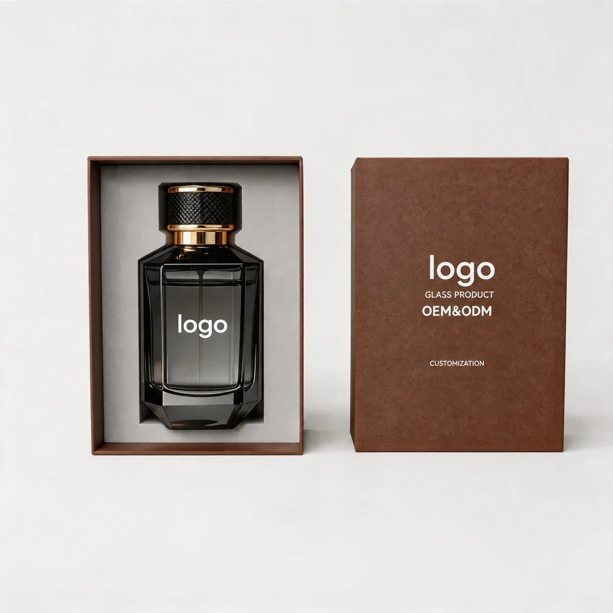 30 / 50 / 100 ml Beveled perfume bottle with textured black cap