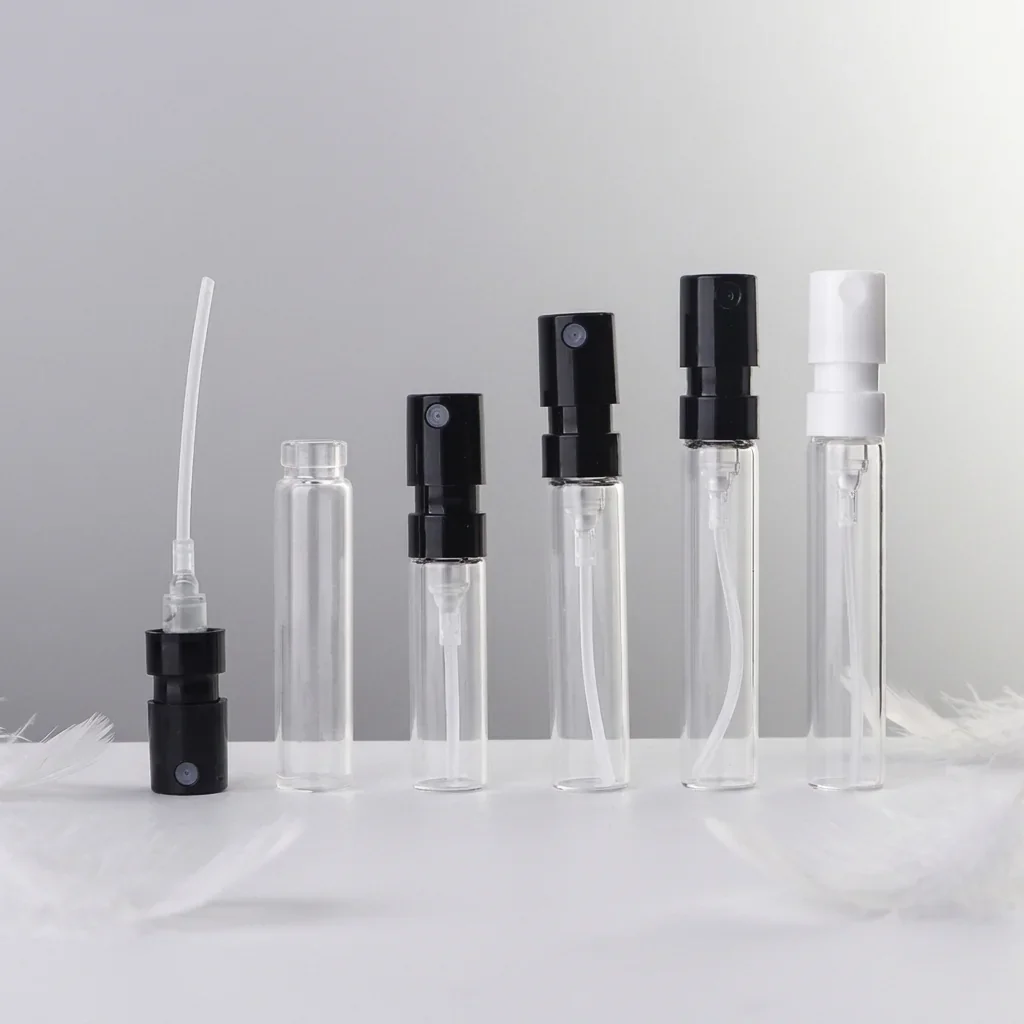 1 / 1.5 / 2 / 2.5 ml Clear sample spray vial with black pump