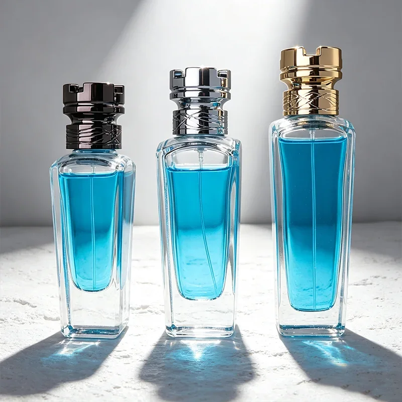 50 / 70 / 100 ml Tall rectangular perfume bottle with stacked-ring cap