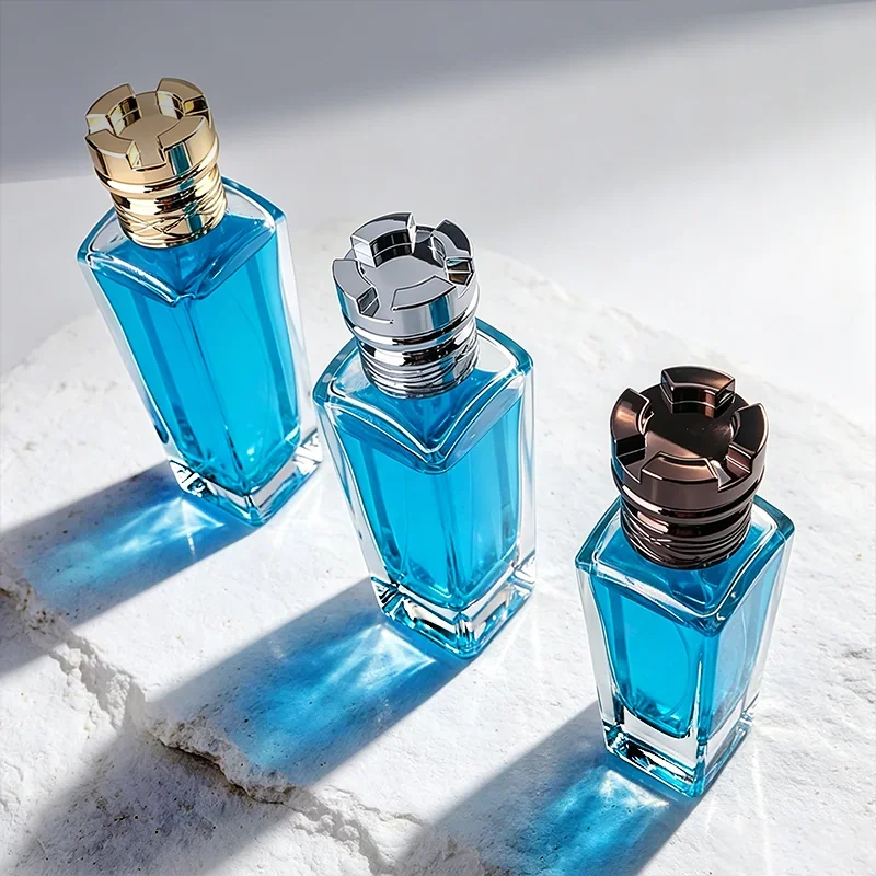 50 / 70 / 100 ml Tall rectangular perfume bottle with stacked-ring cap