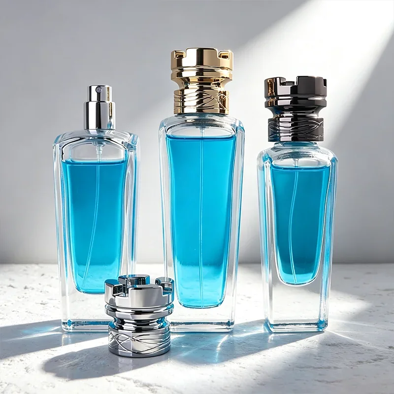 50 / 70 / 100 ml Tall rectangular perfume bottle with stacked-ring cap