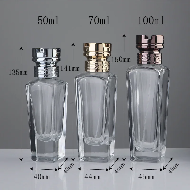 50 / 70 / 100 ml Tall rectangular perfume bottle with stacked-ring cap