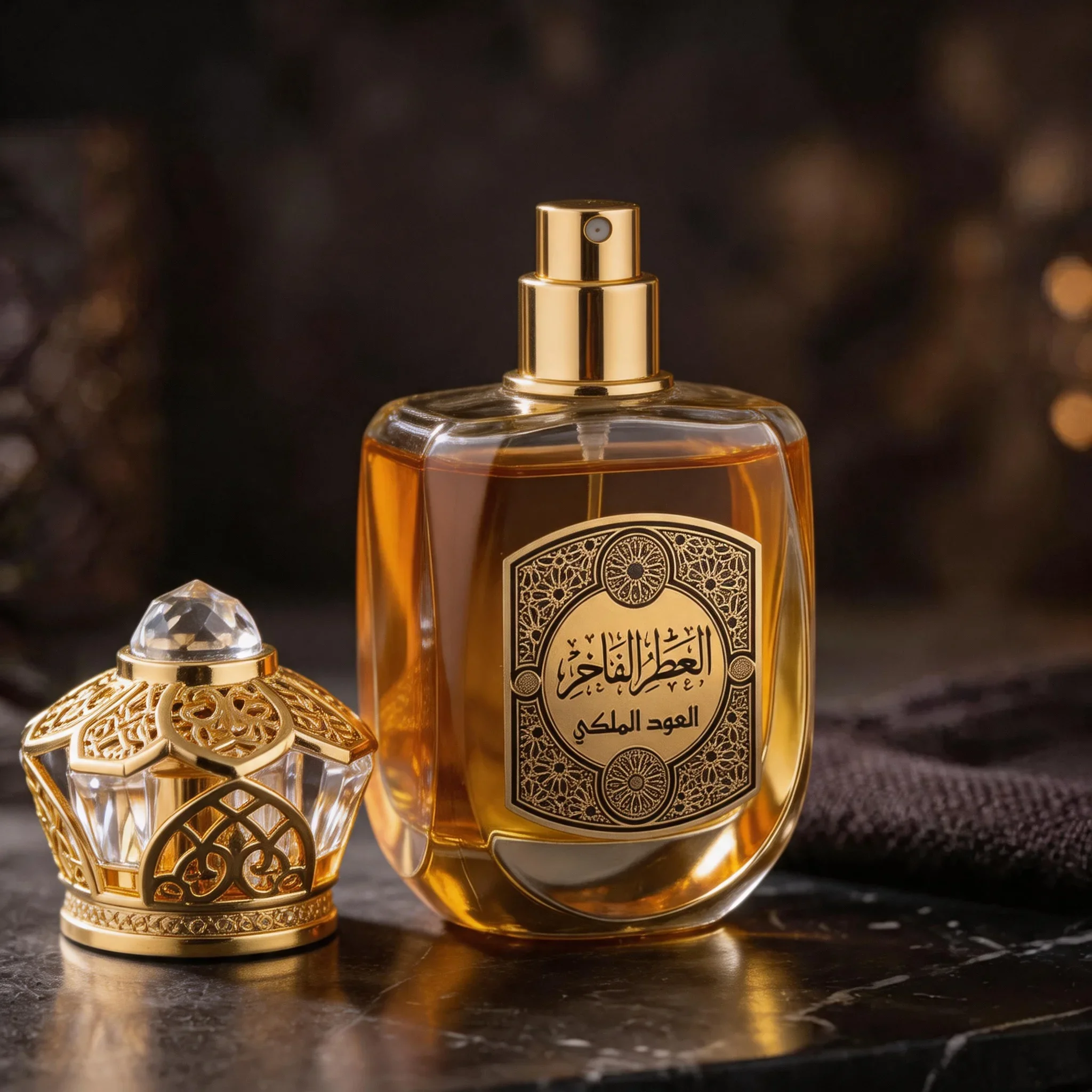 50 / 100 ml Perfume bottle with ornate patterned cap