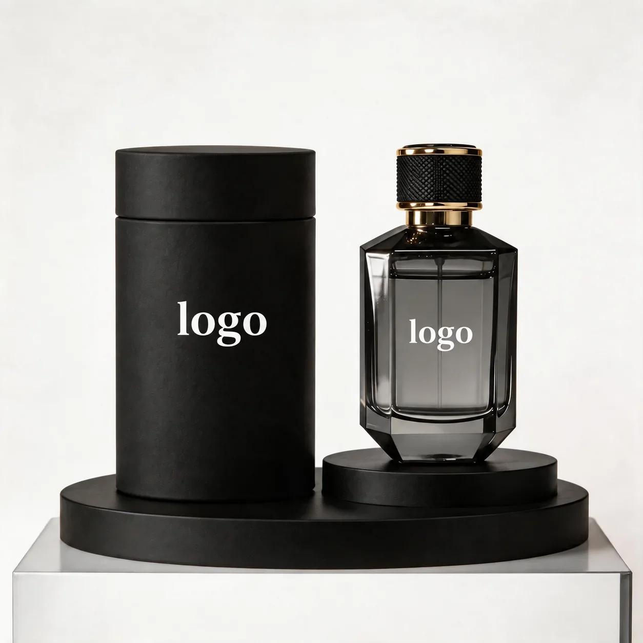 30 / 50 / 100 ml Beveled perfume bottle with textured black cap