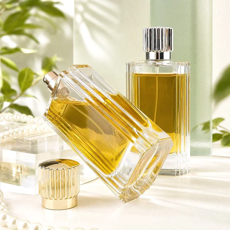 100 ml Ribbed rectangular perfume bottle with grooved cap