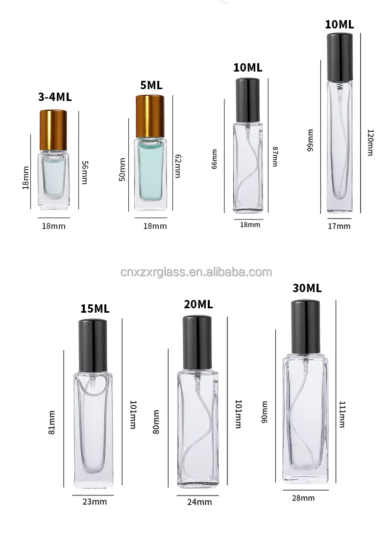 3 / 4 / 5 / 10 / 15 / 20 / 30 ml Slim clear spray bottle with black cap