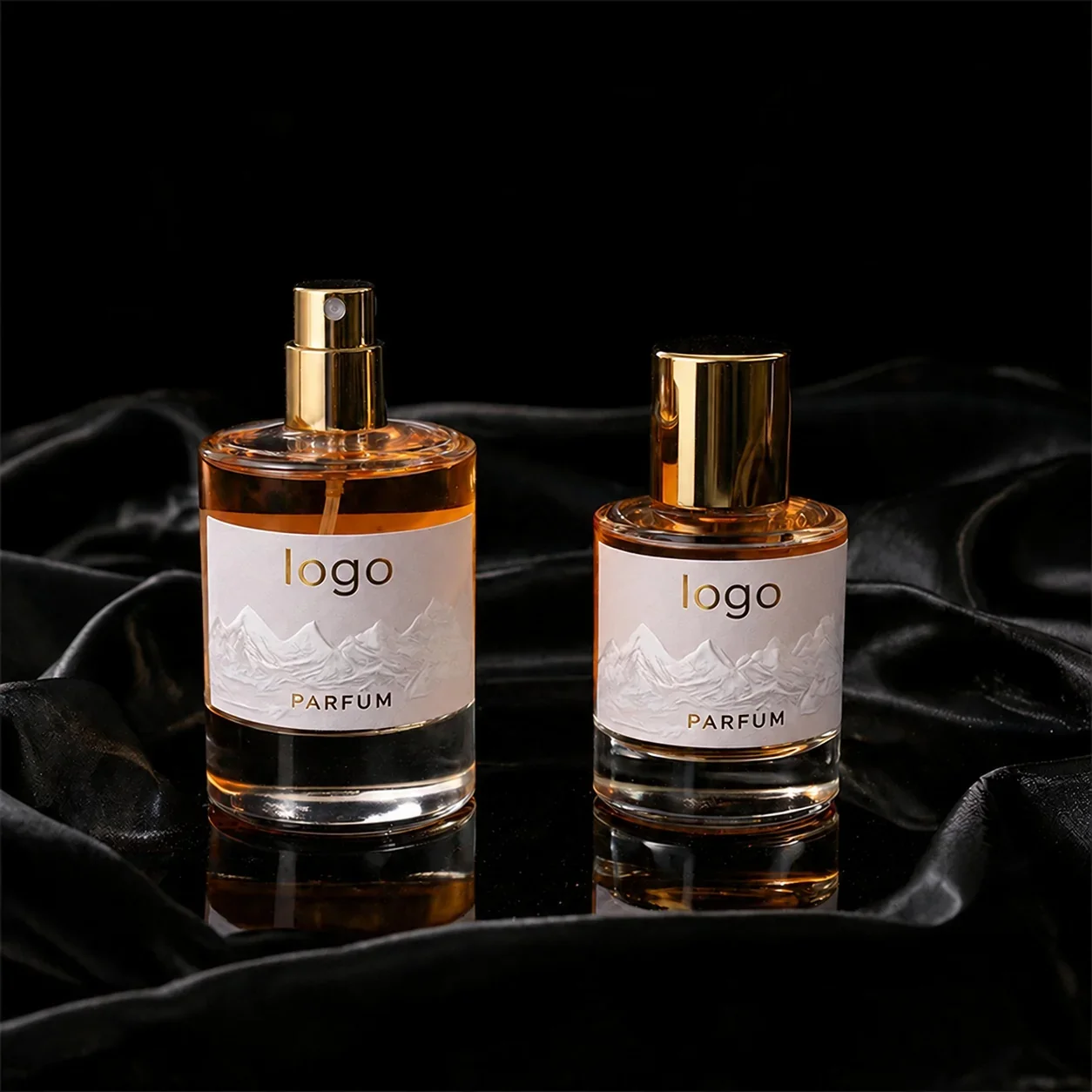 30 / 50 / 100 ml Round perfume bottle with gold-look cap