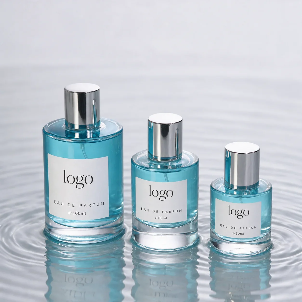 30 / 50 / 100 ml Cylindrical perfume bottle with silver-look cap