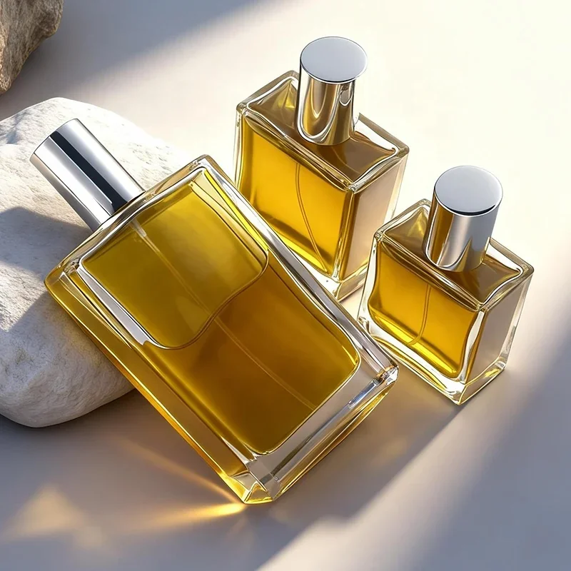 30 / 50 / 100 ml Rectangular perfume bottle with tall cylindrical cap