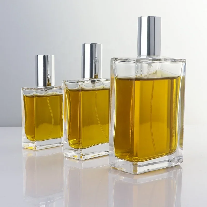 30 / 50 / 100 ml Rectangular perfume bottle with tall cylindrical cap