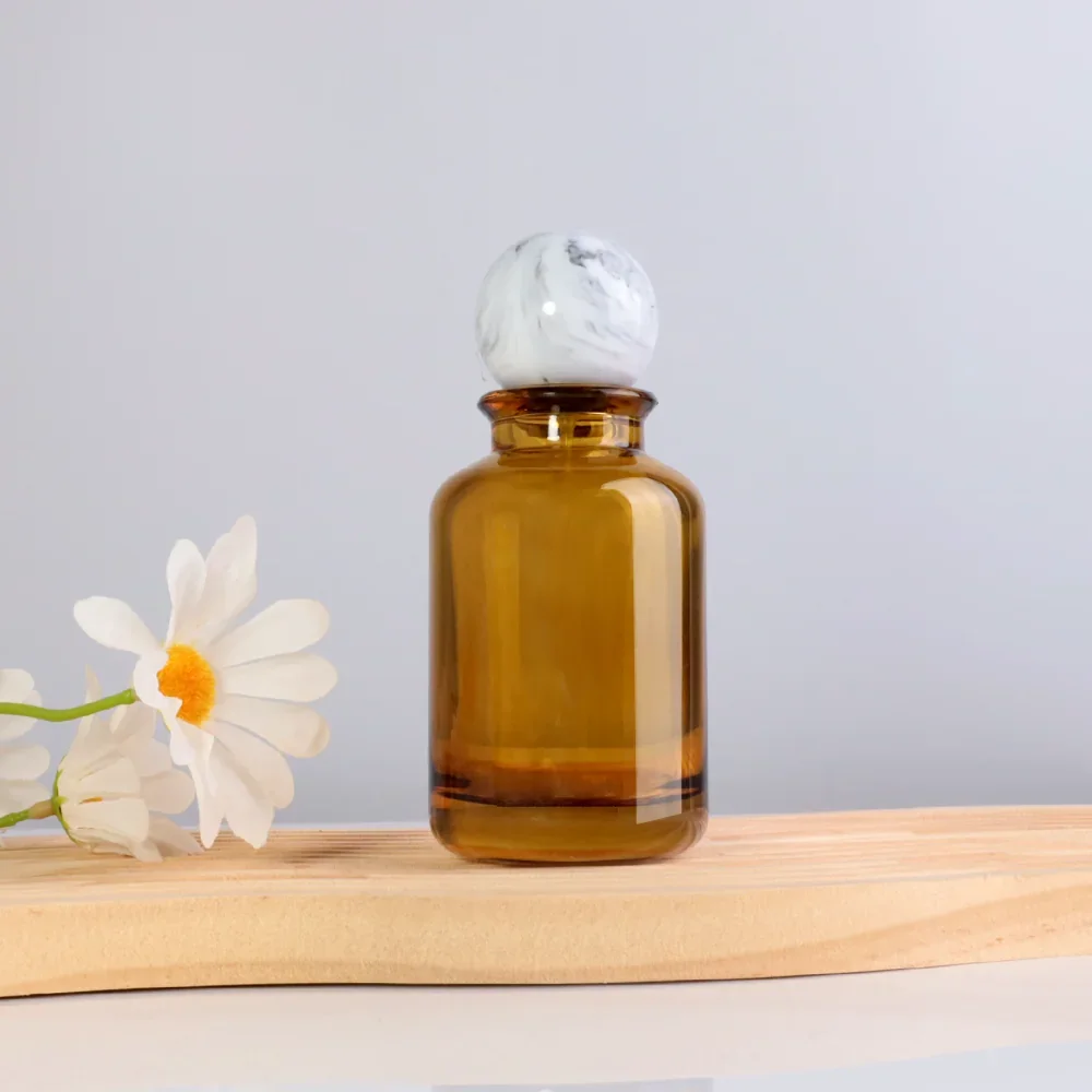 30 / 50 / 100 ml Amber-look perfume bottle with marbled ball cap