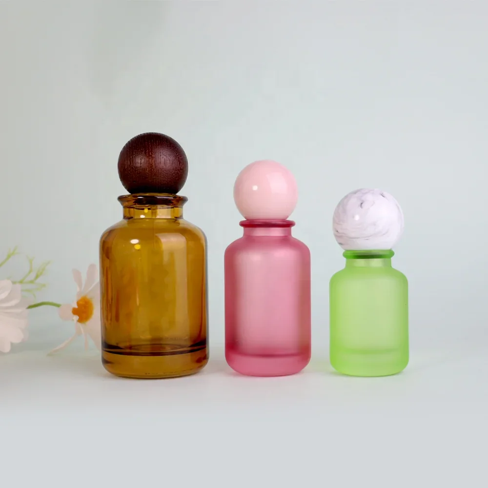 30 / 50 / 100 ml Amber-look perfume bottle with marbled ball cap