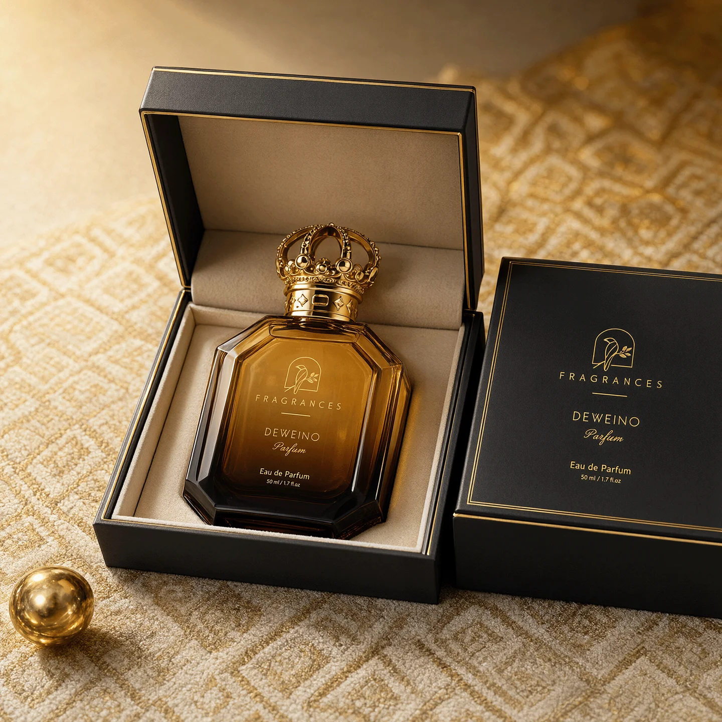 30 / 50 / 100 ml Flacon de parfum polygonal en verre doré avec bouchon décoratif