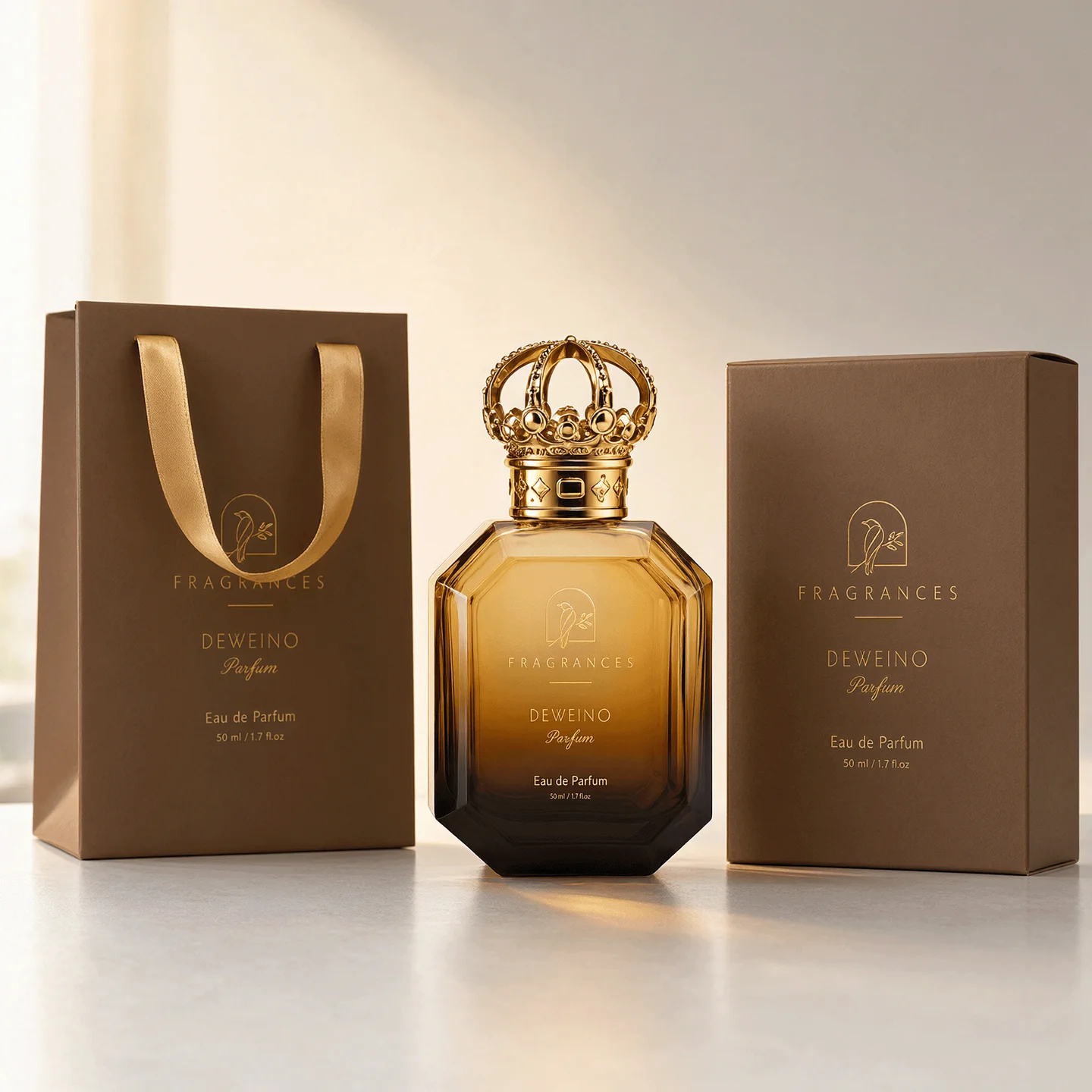 30 / 50 / 100 ml Flacon de parfum polygonal en verre doré avec bouchon décoratif