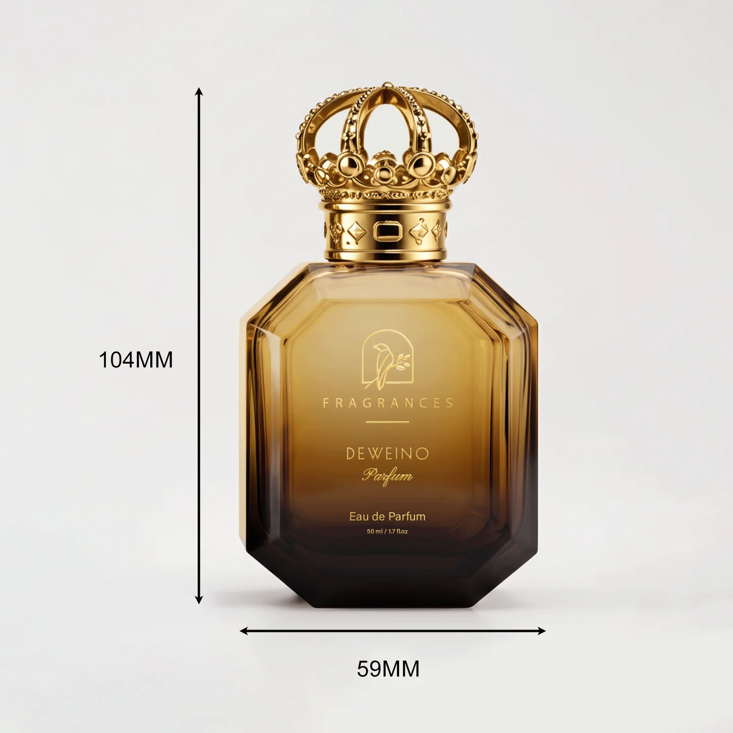 30 / 50 / 100 ml Flacon de parfum plat en verre brun-noir dégradé avec bouchon couronne