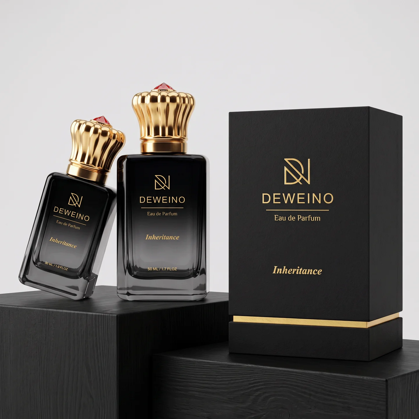 50 ml Black square glass perfume bottle with crown-style cap