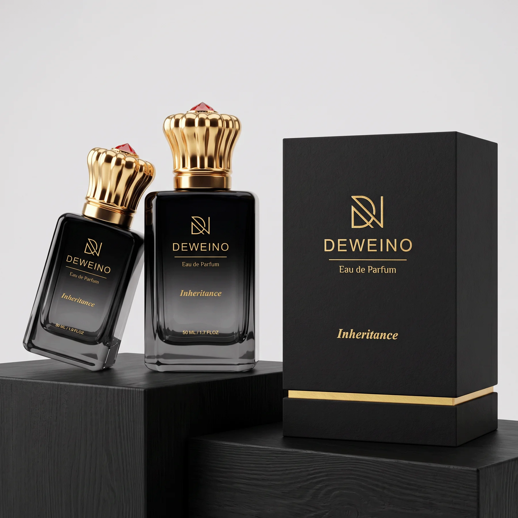 50 / 100 ml Gradient black square glass perfume bottle with crown-style cap