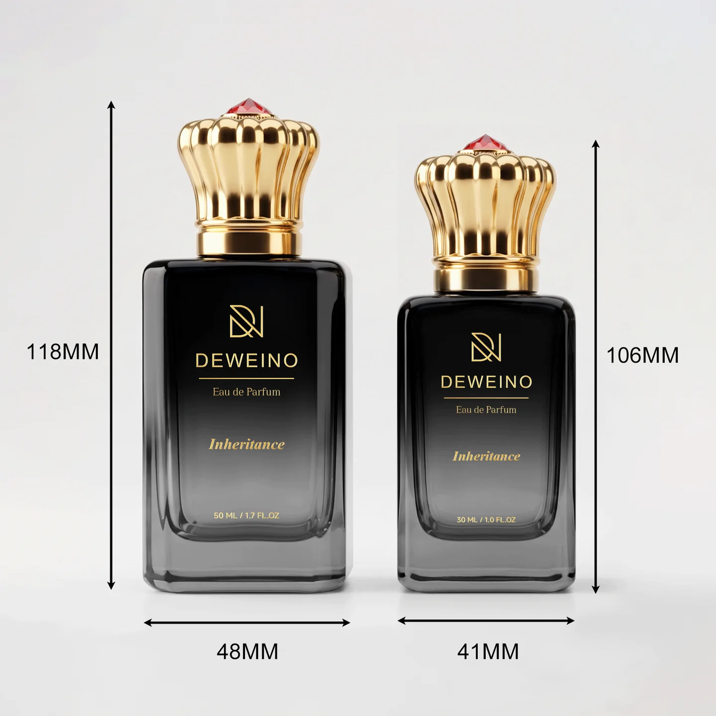 30 / 50 / 100 ml Gradient black square glass perfume bottle with gold-tone cap