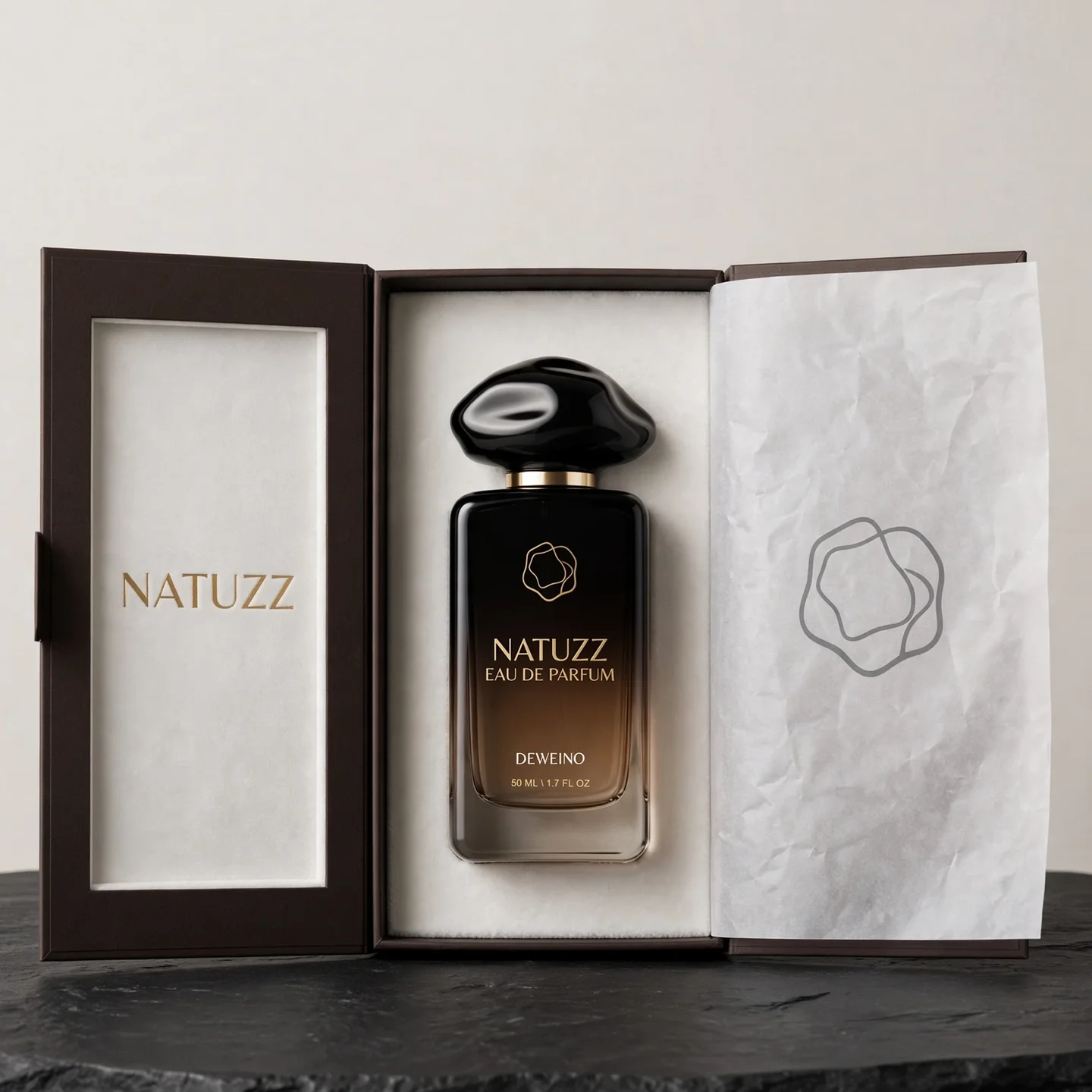50 ml Gradient brown square glass perfume bottle with sculpted cap