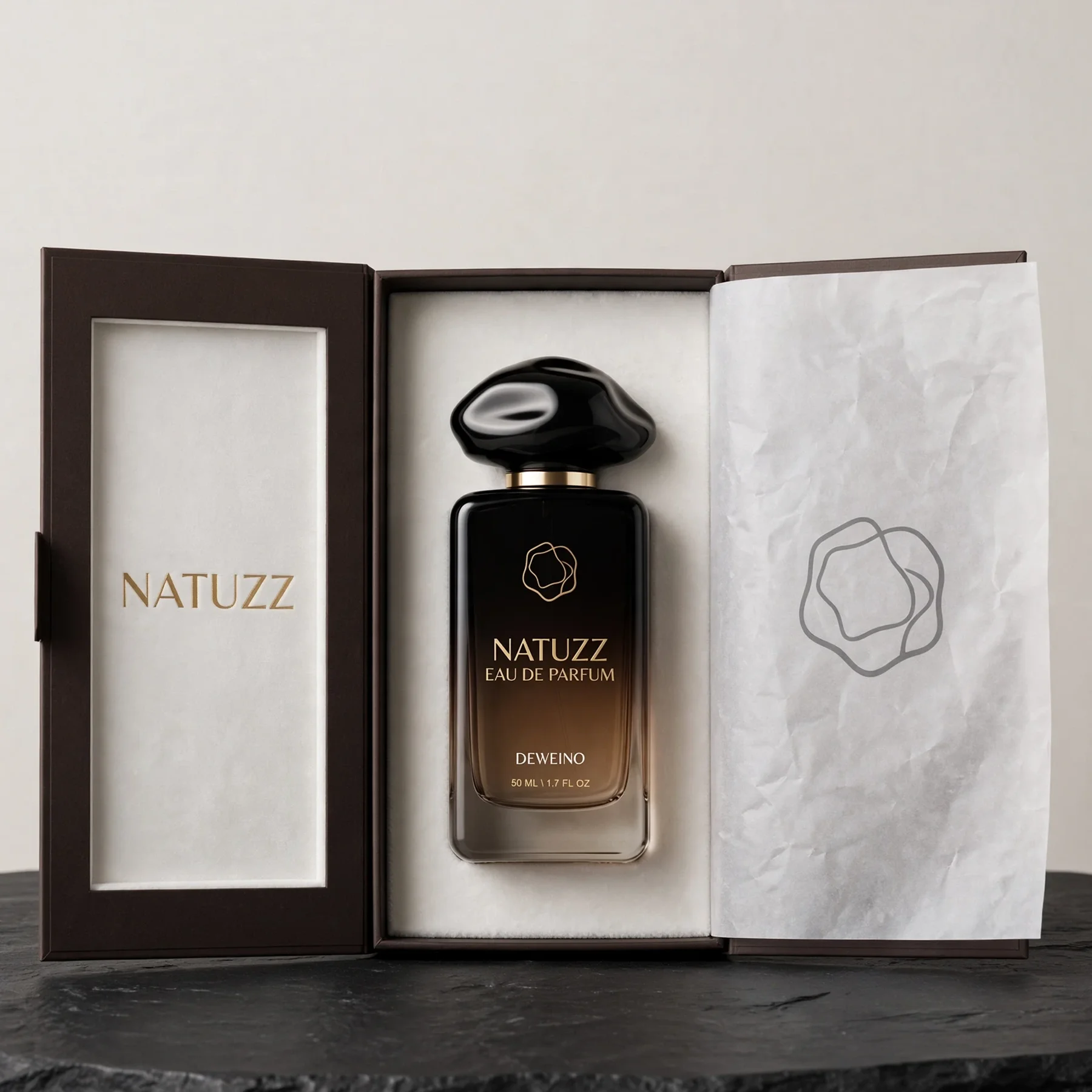 50 ml Gradient brown square glass perfume bottle with sculpted cap