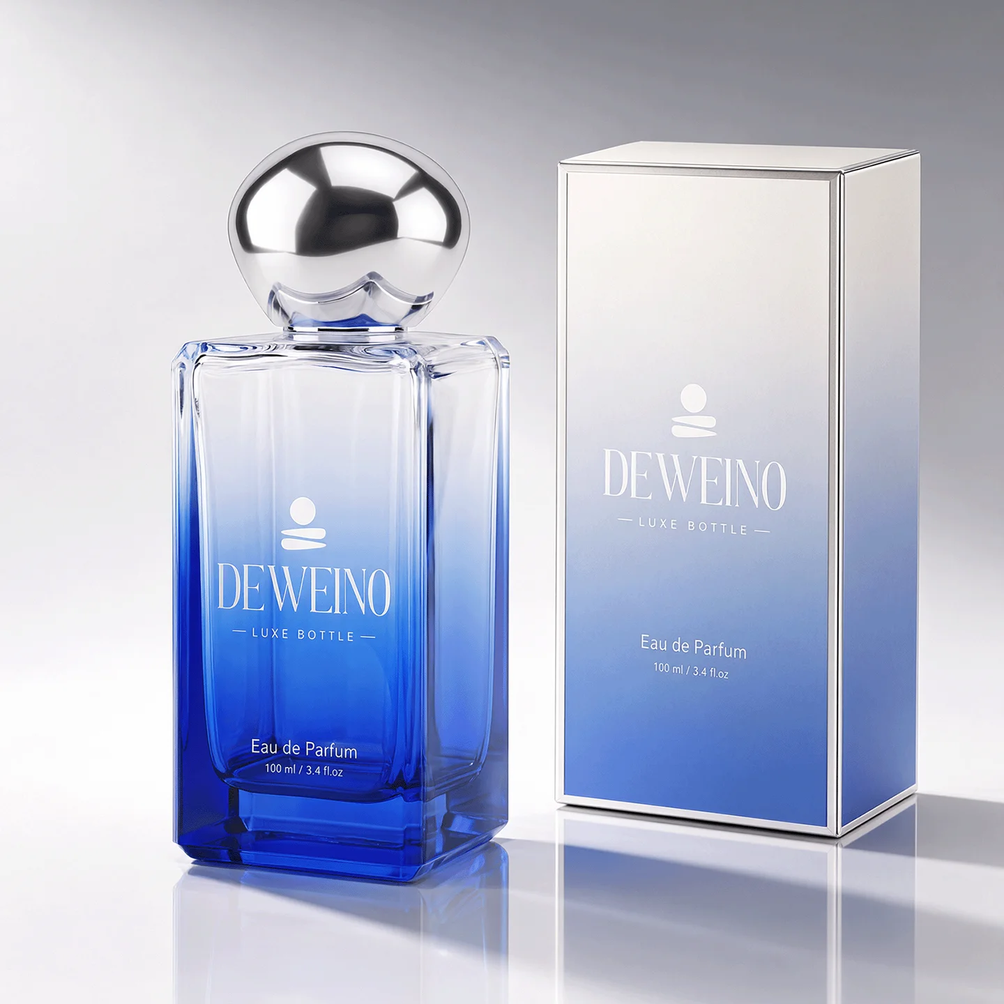 100 ml Gradient blue square glass perfume bottle with polished round cap