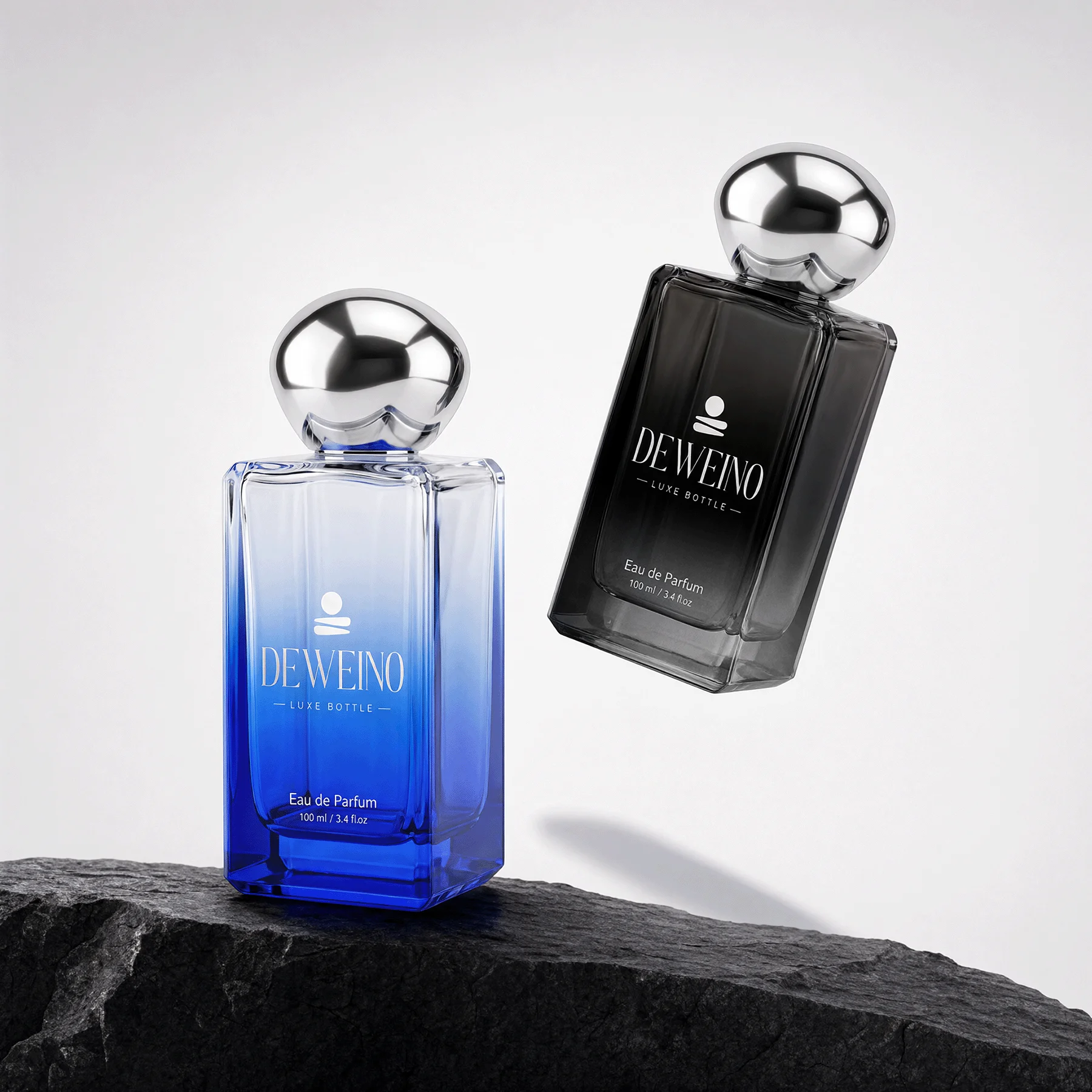 30 / 50 / 100 ml Gradient blue square glass perfume bottle with spherical cap