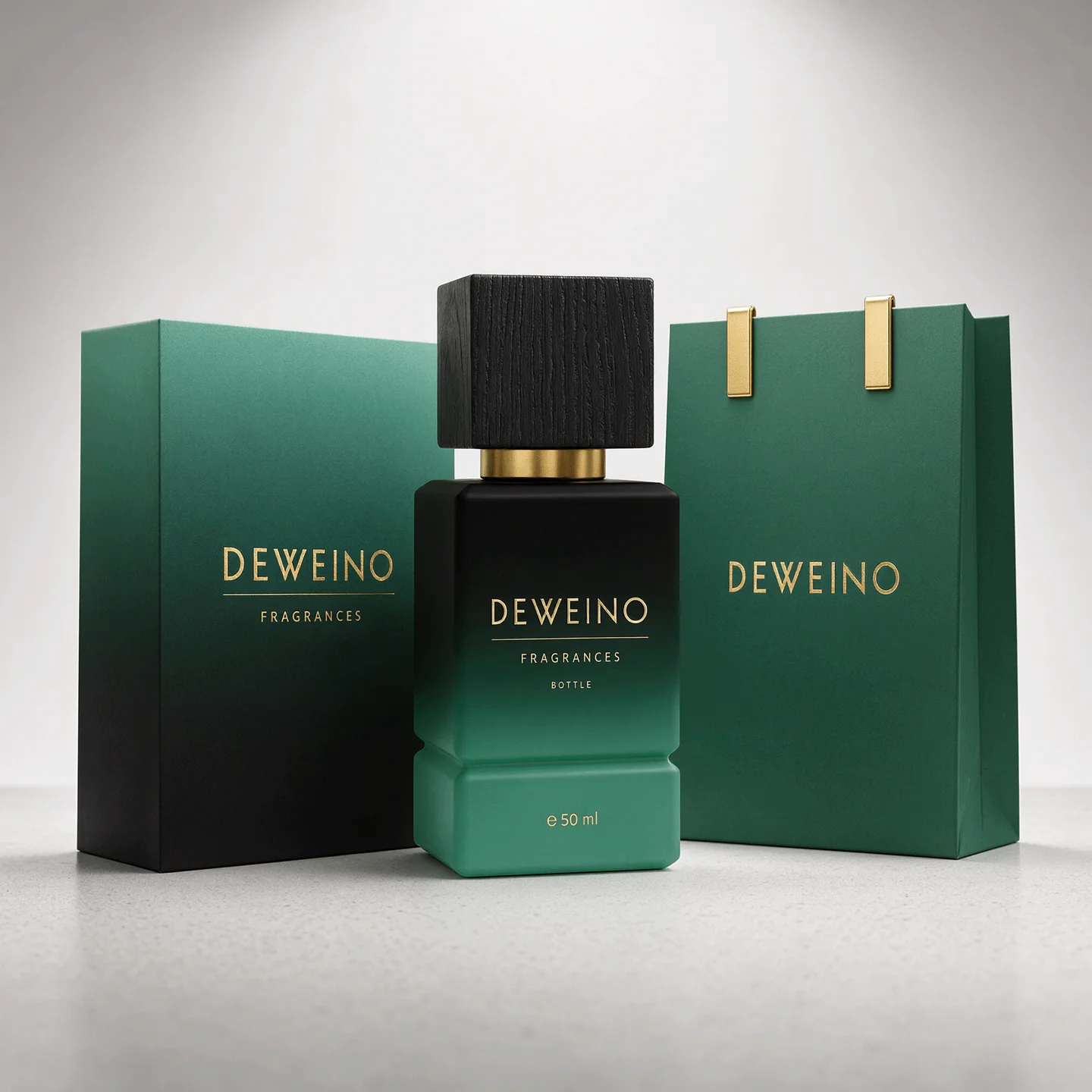 30 / 50 / 100 ml Gradient green square glass perfume bottle with ribbed cap